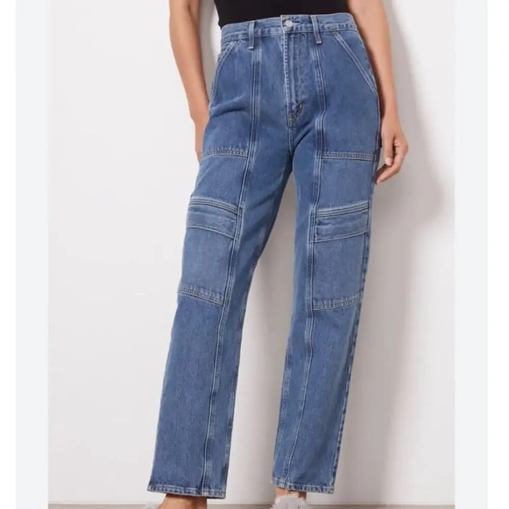 Agolde Straight Leg Patchwork Jeans in Medium Blue